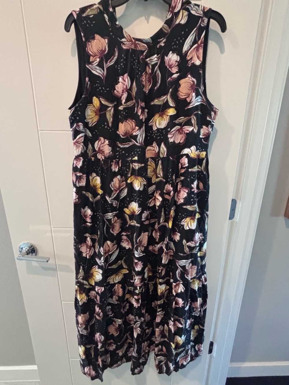 Caslon Black Sleeveless Maxi Dress with Pink & Yellow Floral Print